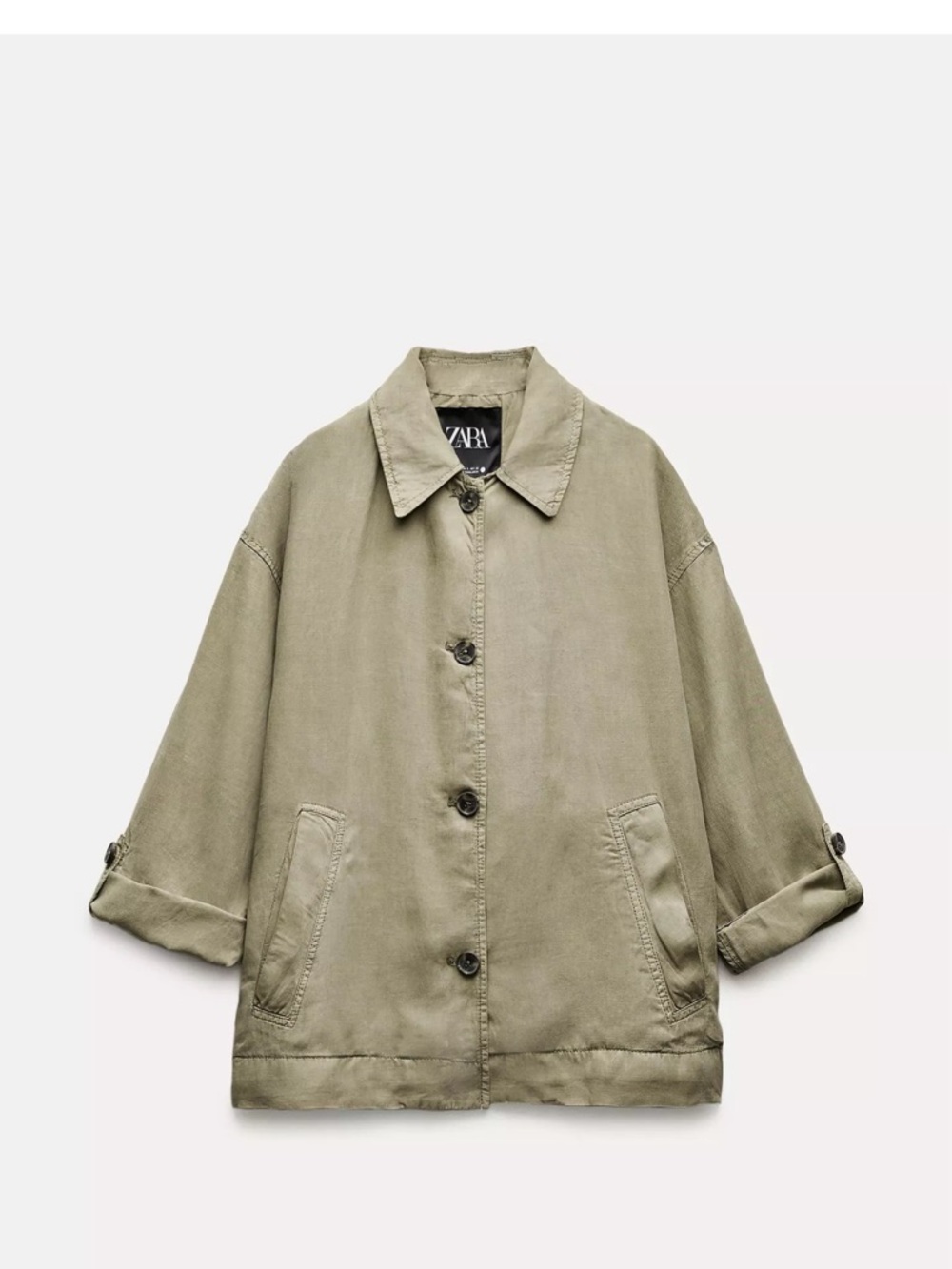 ZARA Relaxed Olive Utility Jacket with Button Front